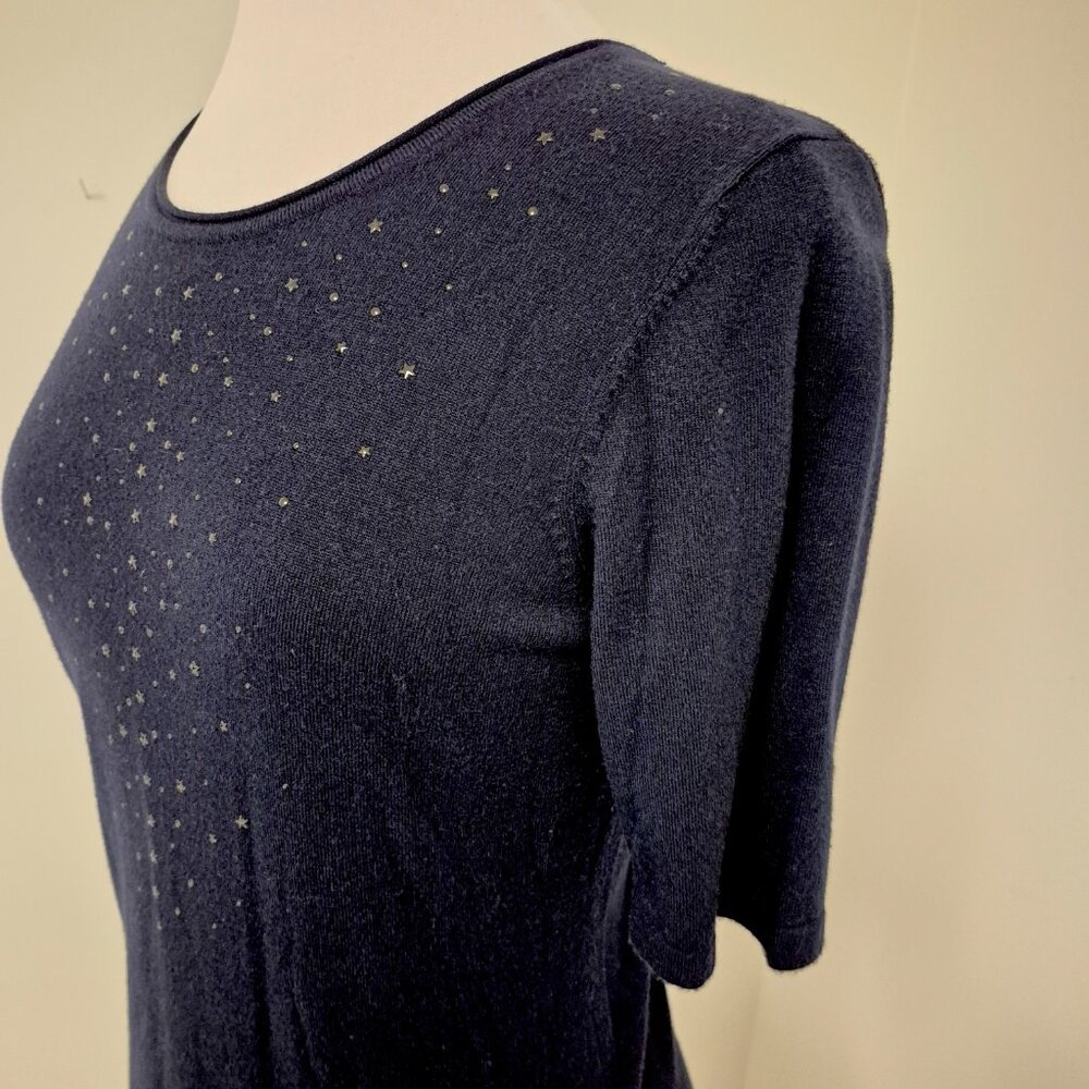 Olsen Dark Blue Heritage Knit Sweater with Modern Star Embellishments